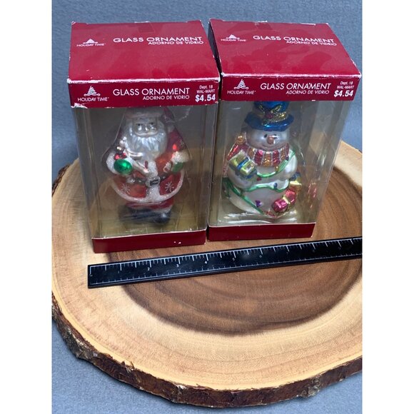 Holiday Time Glass Ornaments - Santa & Snowman Set - Festive Xmas Tree Decor - Picture 8 of 9